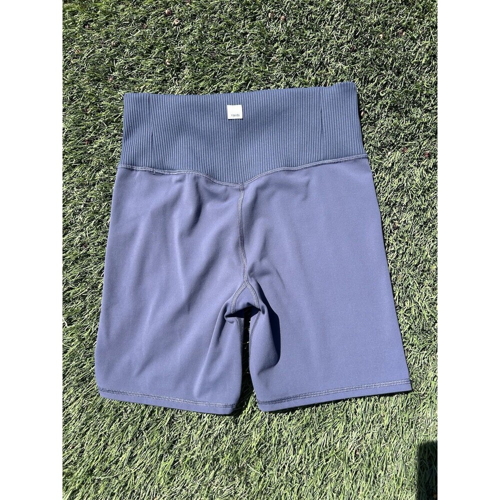 Vuori Rib Studio Shorts Women M Slate Blue High Rise 6" Biker Yoga VW376